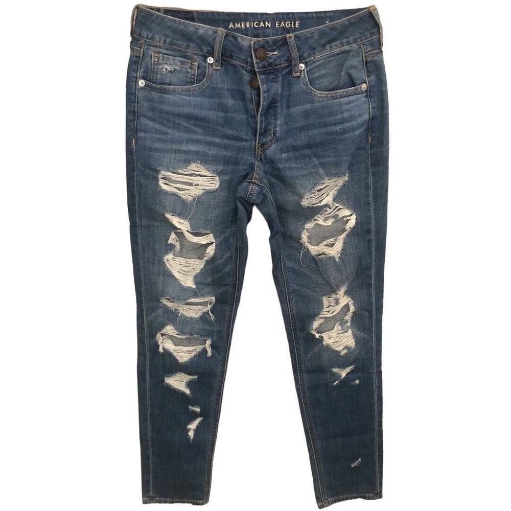 American Eagle AEO Tomgirl Distressed Jeans Size 2 Light Wash